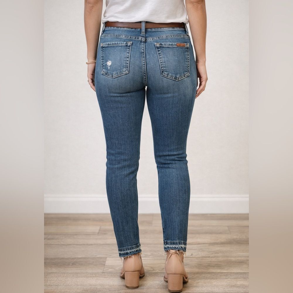 7 For All Mankind The Ankle Skinny Jeans 26 Distressed Raw Hem Stretch Denim - Picture 3 of 12